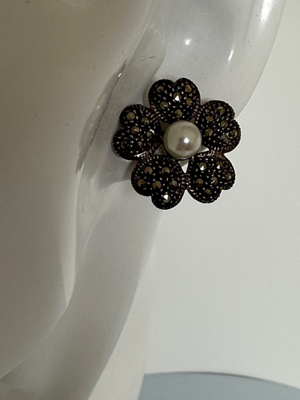 925 sterling silver flowers real Perl Crystals earrings​​